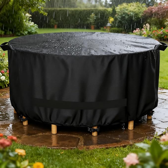 LBTING Round Patio Furniture Cover, Outdoor Table Chair Set Covers 48Dia x 28H - Image 9