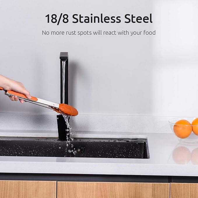 Tongs in Orange with Silicone Tips, 7, 9 and 12 Inch Sizes