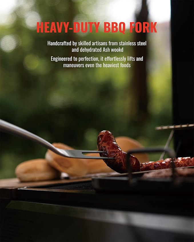 Heavy-Duty Heat-Treated Ash Wood BBQ Grilling Tools Set | Extra-Thick Stainless - Image 7