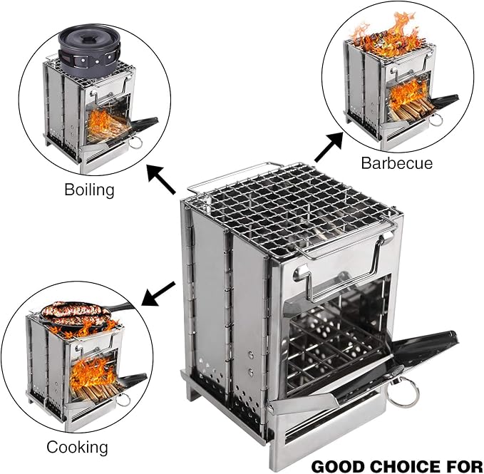 REDCAMP Wood Burning Folding Camp Stove Stainless Steel Grid, Portable - Image 7