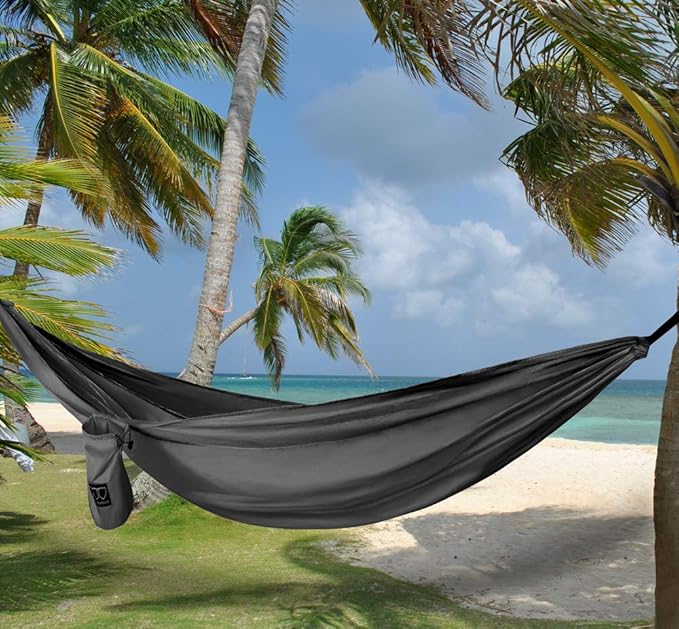 Double Camping Hammock in Gray, 125 x 79 in Parachute Nylon