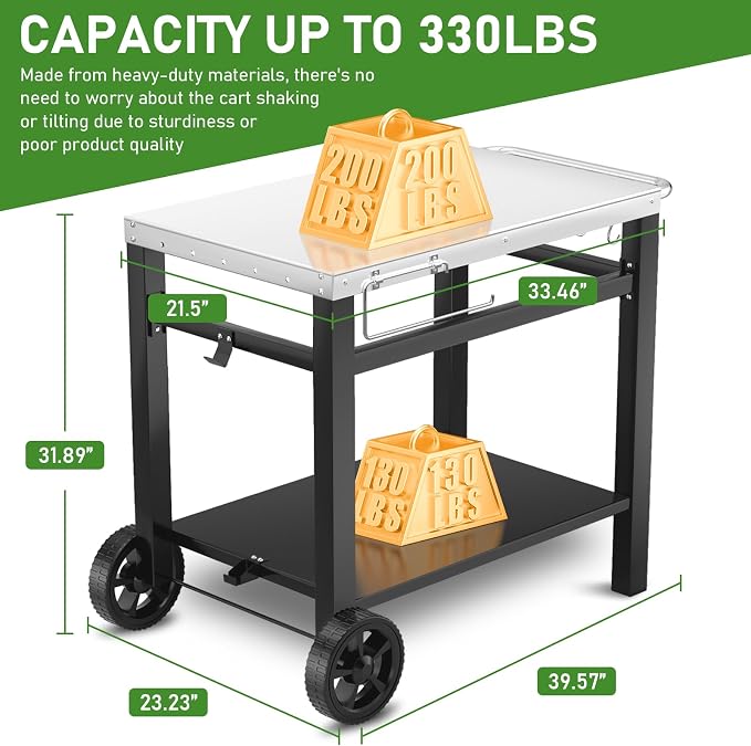 34x21IN Outdoor Grill Table, Grill Stand Cart - Image 2