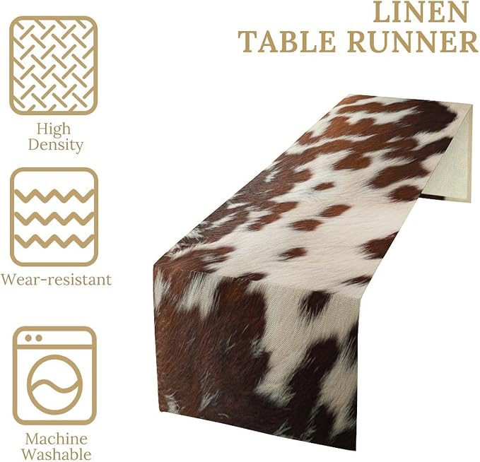 Cow Print Table Runner, Western White Brown Cowhide Rustic Coffee Table Runner - Image 6