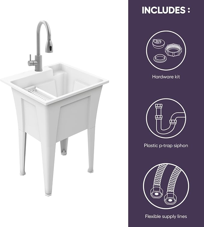 Freestanding Utility Sink with Stainless Steel Gooseneck Faucet - Image 2
