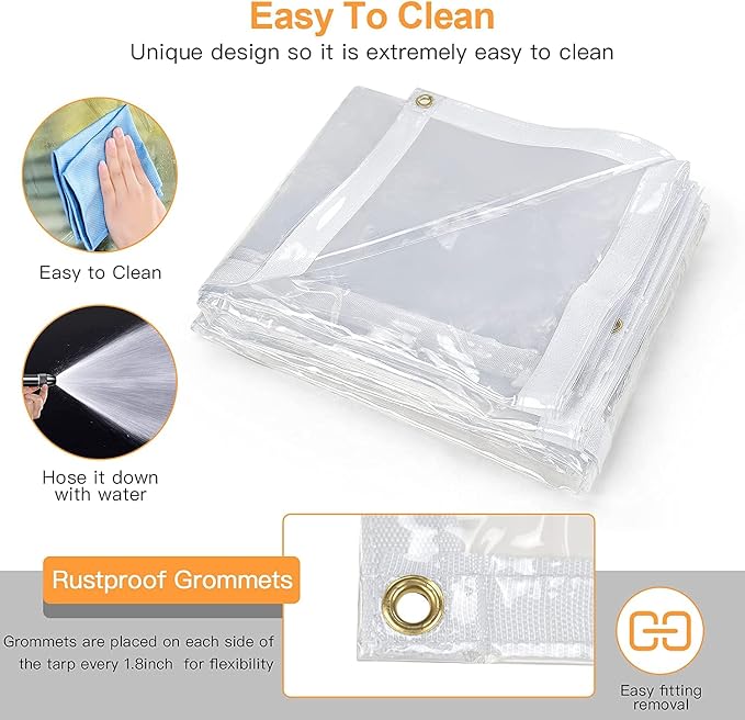 8 x 12FT Outdoor Clear Tarp Curtain Waterproof Wind-Proof 24 Mil Transparent - Image 6