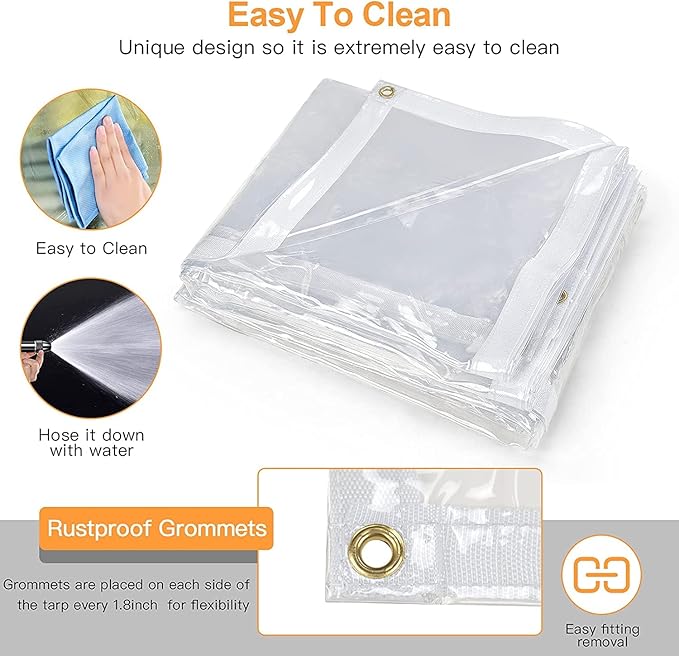 6 x 12FT Outdoor Clear Tarp Curtain Waterproof Wind-Proof 24 Mil Transparent - Image 6