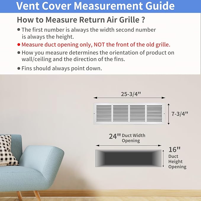 24"W x 6"H Steel Return Air Grille, Air Return Vent Cover - Image 5