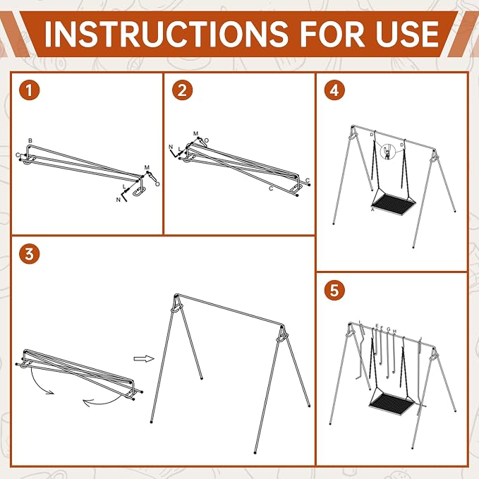 Campfire Swing Grill with Adjustable Grill Cooking Rack, Camp Fire Cooking - Image 5