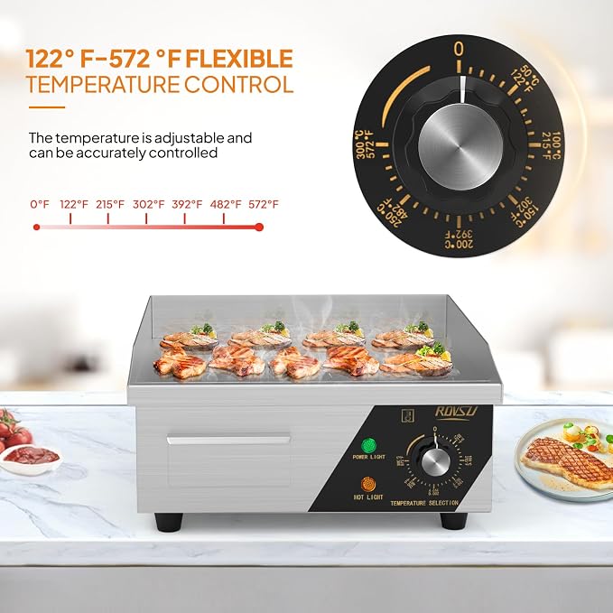 ROVSUN 14" Electric Countertop Flat Top Griddle, 1500W Electric Griddle - Image 2