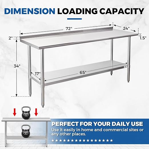 Profeeshaw Stainless Steel Prep Table NSF Commercial Work Table - Image 2