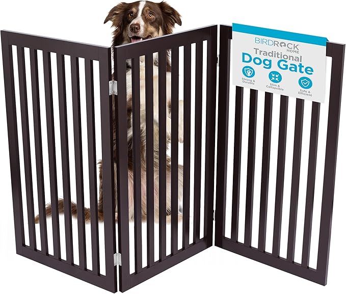 INTERNET'S BEST Dog Gate Indoor Freestanding Pet Barrier, Folding Wood Dog Fence by BIRDROCKHOME