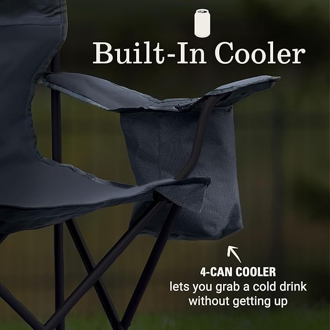 Camping Chair with 4-Can Cooler, Mesh Cup Holder and Black Finish