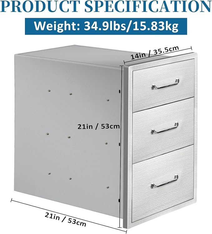 Outdoor Kitchen Drawers 14" Wx21 Hx21 D Flush Mount Access 3-Drawer BBQ - Image 2