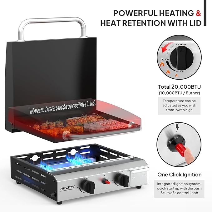 ROVSUN 2 Burner Portable Propane Griddle - Image 2