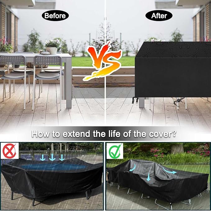 Patio Furniture Covers Outdoor Table Cover Waterproof Rectangular 420D Garden - Image 5