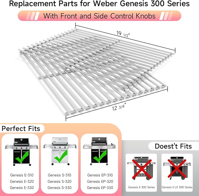 2Pack 19.5'' Stainless Steel Cooking Grill Grates Replacement - Image 3