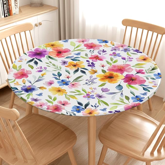 Spring Summer Floral Round Fitted Tablecloth - Image 2