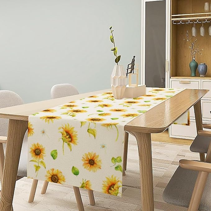 Yellow Sunflower Table Runner, Seasonal Spring Summer Flowers Table Decor - Image 3