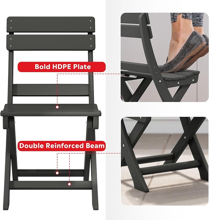 Costaelm Paradise 3-Piece Outdoor HDPE Folding Patio Bistro Table and Chairs - Image 6