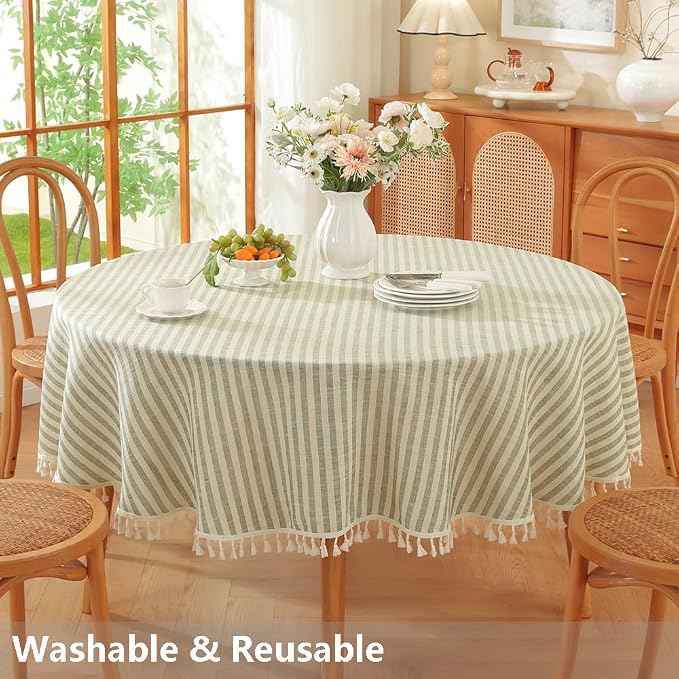 TruDelve Round Tablecloth 70 Inch Olive Green Striped Cloth Tablecloths Spring - Image 5