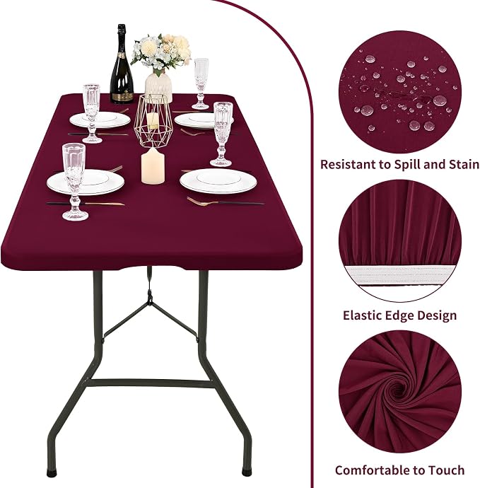 6 Pack Stretch Fabric Table Top Cap Cover, fits 6' Tables, Spandex Table Covers - Image 3