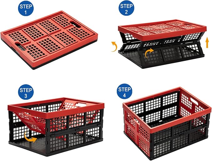 34L Large Plastic Folding Storage Crates, Collapsible Crates - Image 3