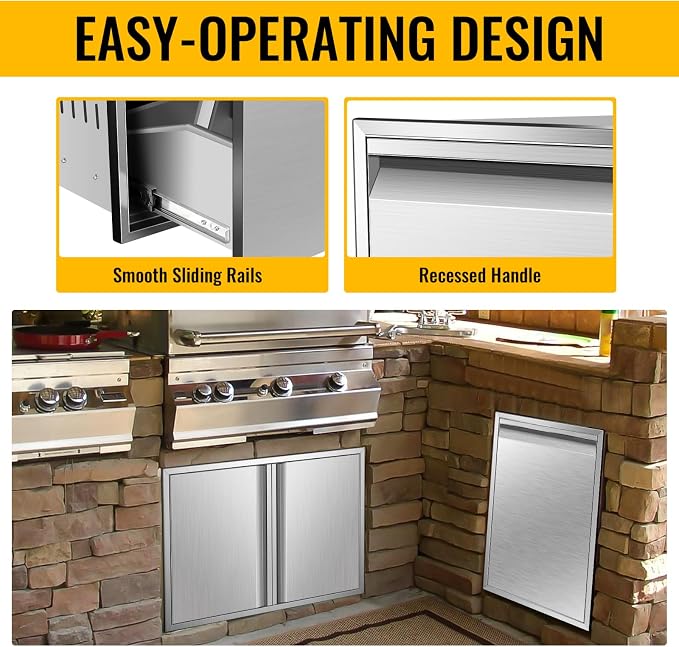 Outdoor Kitchen Stainless Steel Triple Access BBQ Drawers - Image 5