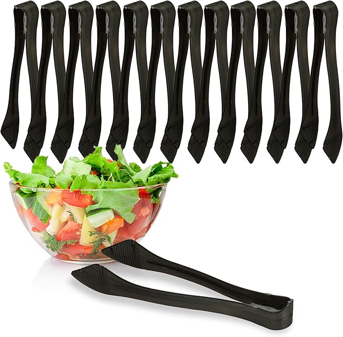 Serving Tongs, 8.5-Inch Plastic, Jet Black, Wide Head