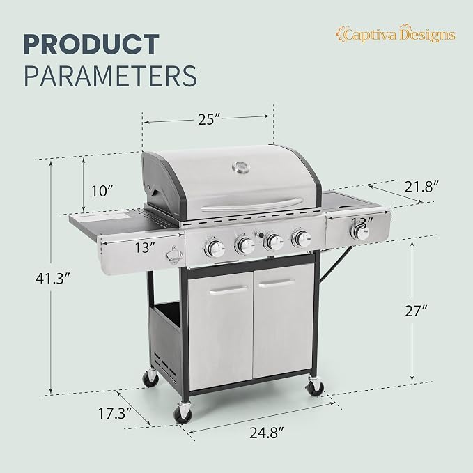 Captiva Designs 4-Burner Propane Gas BBQ Grill - Image 6