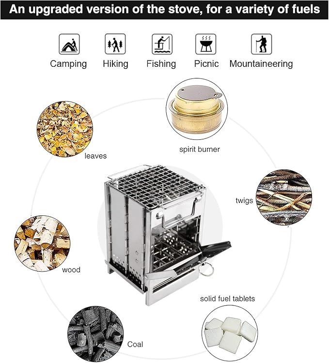 REDCAMP Wood Burning Folding Camp Stove Stainless Steel Grid, Portable - Image 6