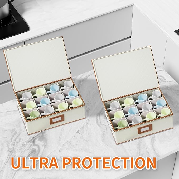 Aokeyee 2-Pack Cup and Mug Storage Box, Hard Shell China Storage Containers - Image 5