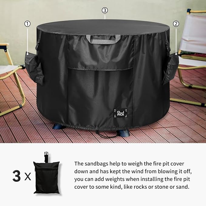 Fire Pit Cover, Heavy-Duty Waterproof Tear-Resistant FirePit Covers Round - Image 3