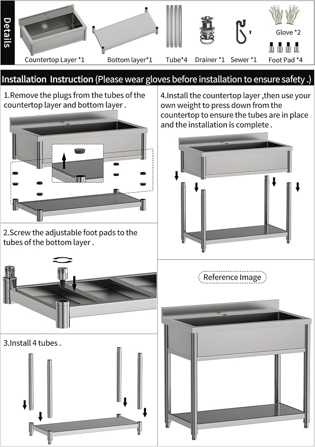 Stainless Steel Utility Sink, Large Freestanding Laundry Sink - Image 7