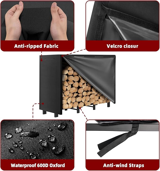 4FT Firewood Rack with Waterproof Cover, Heavy Duty Firewood Storage Log Holider - Image 4