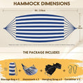 Hammock: Blue/White Cotton, Anti-Rollover Design, 660 lb Capacity