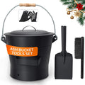 Ash Bucket with Lid and Shovel, 2.6 Gallon Metal Fireplace Ash Bucket with Broom by WelcometoMinimalisthome