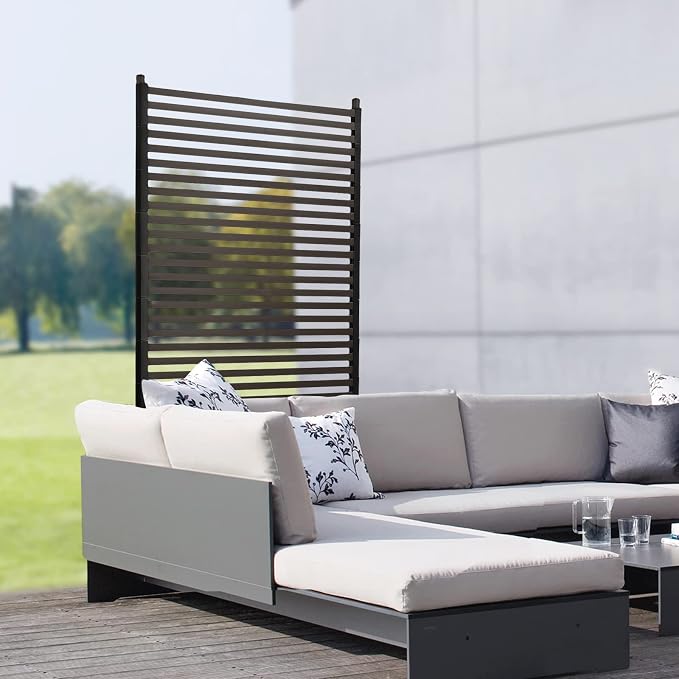 Outdoor Privacy Screens Freestanding, 35.5" W x 71" H Metal Slatted Decorative - Image 2