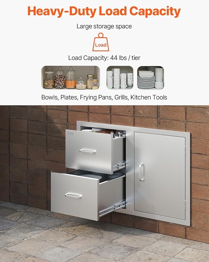 VEVOR Outdoor Kitchen Door Drawer Combo, 32.5" Wx21.7 Hx20.5 D, Access Door - Image 5