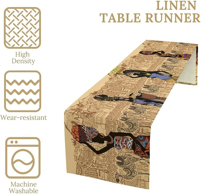 African Black Woman Table Runners, American Art Ethnic Tribe Elephant Table - Image 6