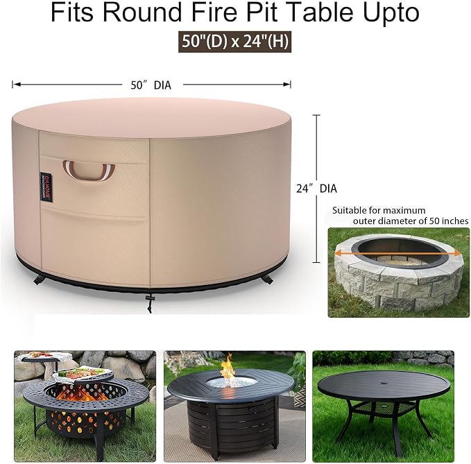 QH.HOME Fire Pit Cover Round-Fits Diameter 50" D X 24" H Heavy Duty 900D Strong - Image 2