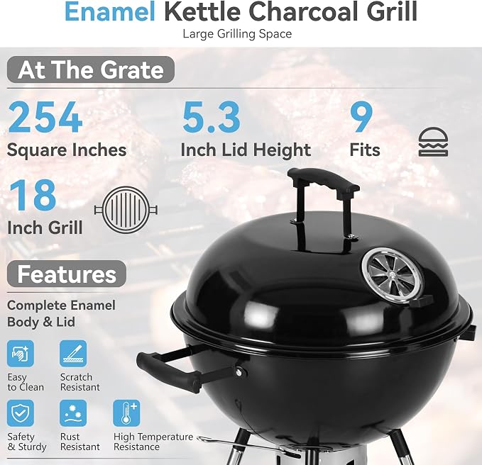 GREEN PARTY 18 inch Kettle Charcoal BBQ Grill - Image 2