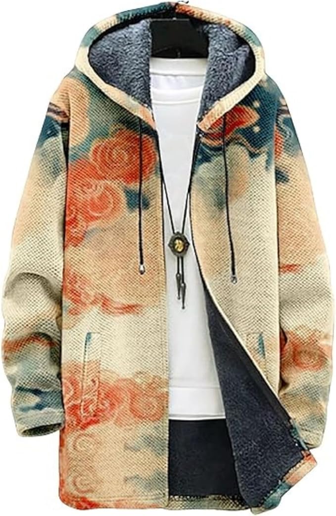 Men's Hooded Sweater Coat Knit Fleece Lined Long Cardigan Jacket by Unknown
