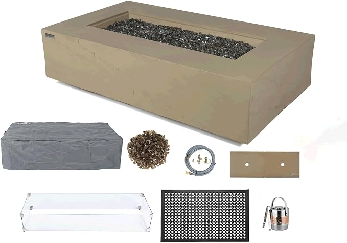 Elementi+ | Bundle Colorado Gas Fire Pit Cast Concrete 56" Rectangular Fire by AMSFireplaceInc