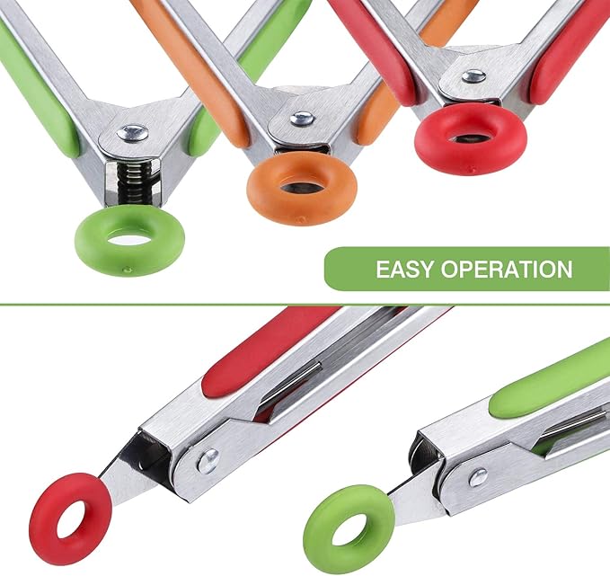 Serving Tongs Set of 3, 7-Inch Silicone Head Stainless Steel, Green