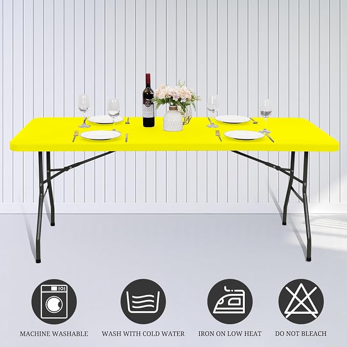 6 Pack Fitted Tablecloth for 6 Foot Rectangle Tables, Washable Stretch Folding - Image 5