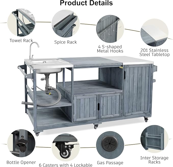 75.4" Outdoor Kitchen Grill Cart - Image 8