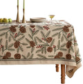 ISAENNE Designer Christmas Beige Linen Small Square Tablecloth, Pinecones by Isaennehomedecoration