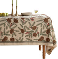ISAENNE Designer Christmas Beige Linen Small Rectangular Tablecloth, Pinecones by Isaennehomedecoration