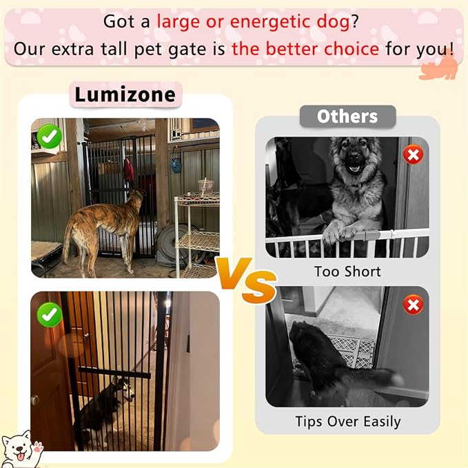 Lumizone Extra Tall Pet Gate 55.12" High Pressure Mounted 59.25"-63.38" Extra - Image 5