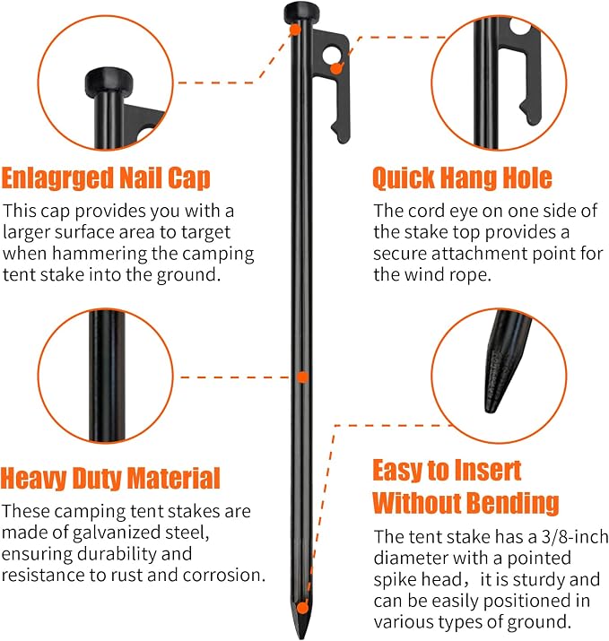Eurmax USA 10 inch Multiuse Heavy Duty Steel Tent Stakes Tarp Pegs Camping - Image 3